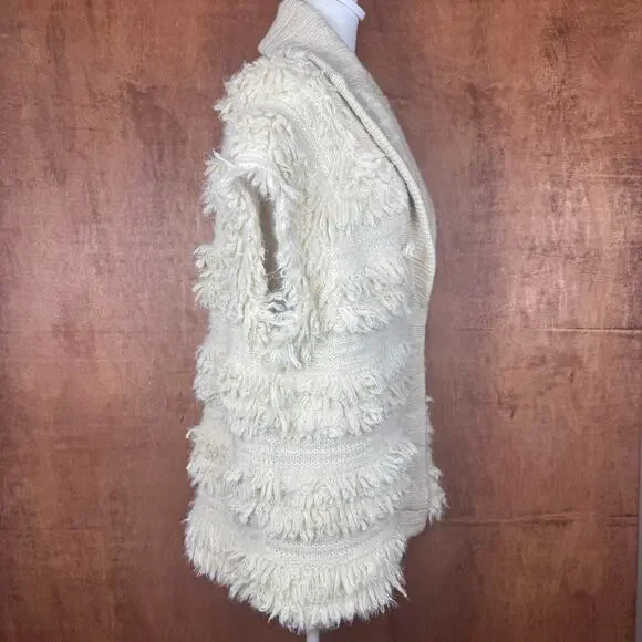 Anthropologie Cream Shaggy Sweater Vest size 1X/2X snap button closure 25% wool - Picture 12 of 16